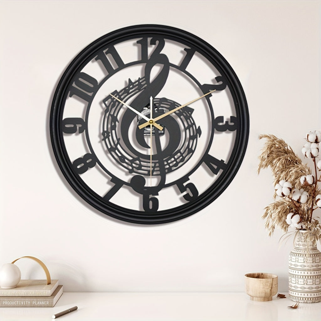 1pc Music Note Wall Clock 16-Inch Metal Wall Clock. AA Battery (Not Included)