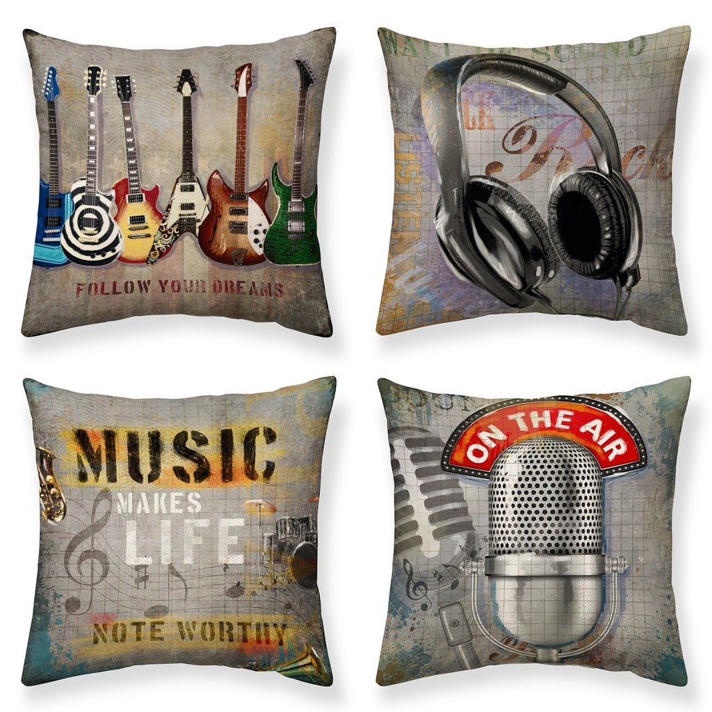 4pcs Rock Punk Style Throw Pillow Covers, 18 x 18 Inch