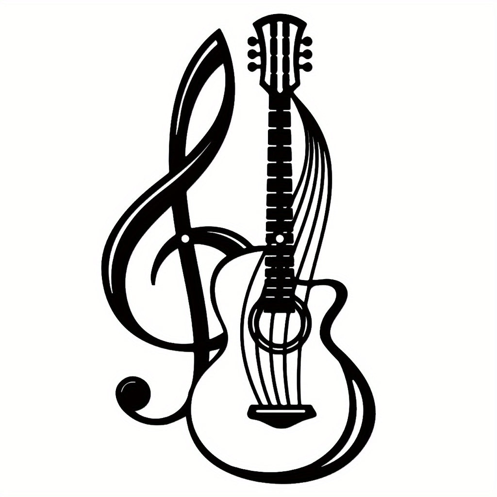 1pc Metal Wall Art Decor - Black Musical Treble Clef & Guitar