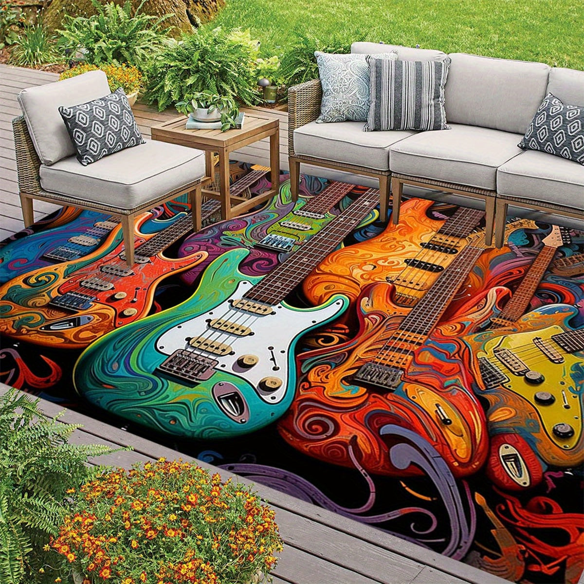Guitar Print Area Rug