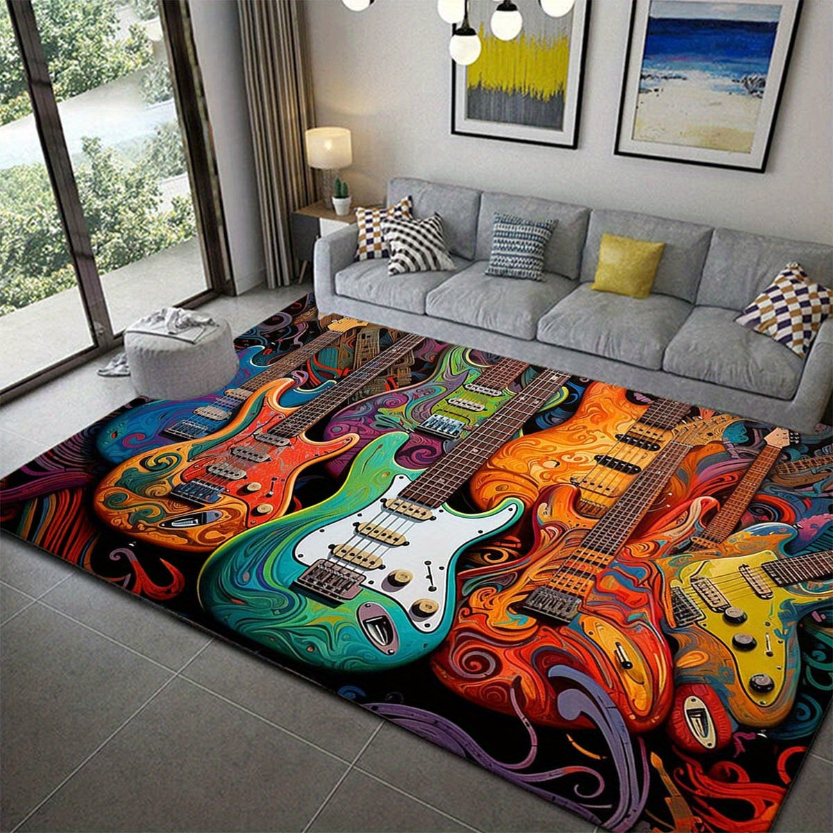 Guitar Print Area Rug