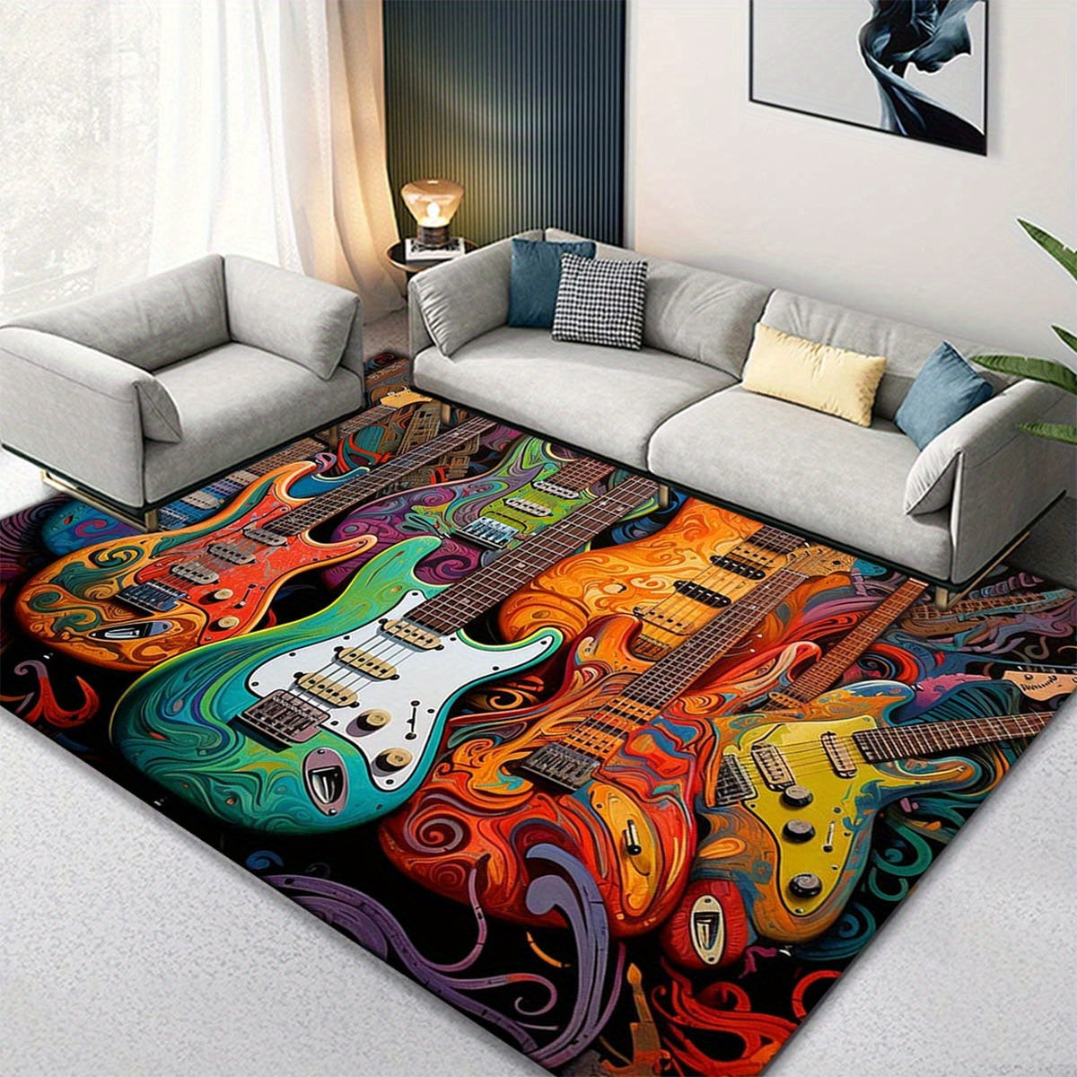 Guitar Print Area Rug