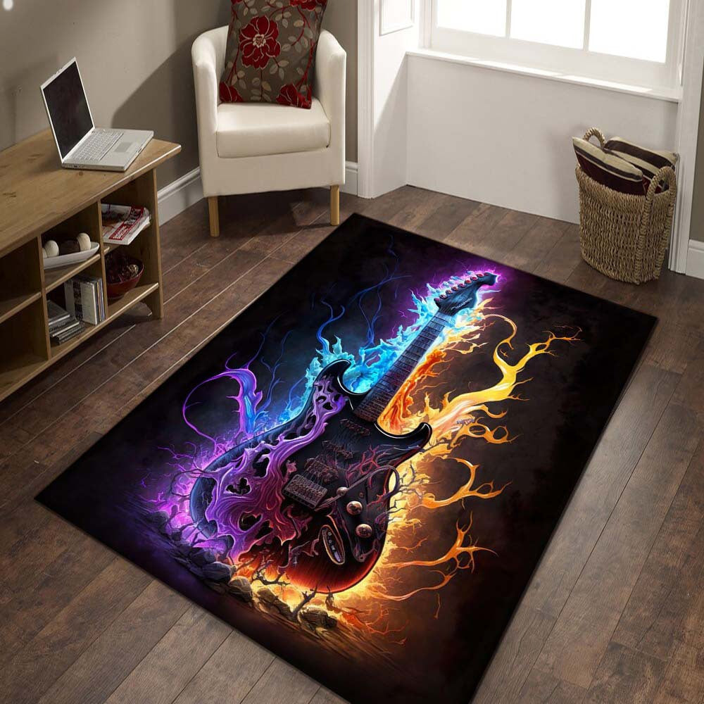 Flame Guitar Non-slip Polyester Area Rug