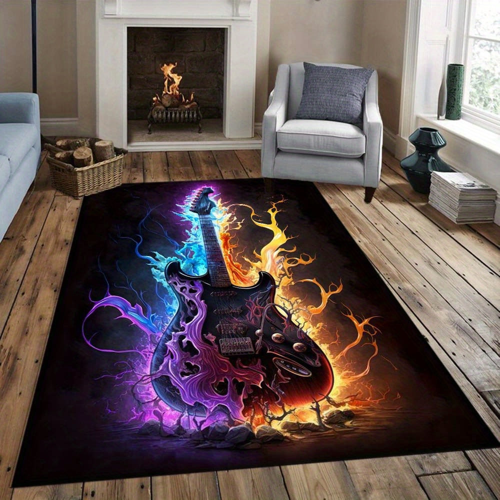 Flame Guitar Non-slip Polyester Area Rug