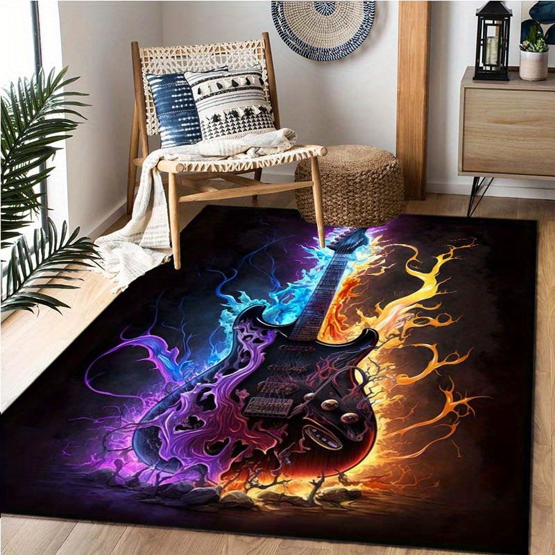 Flame Guitar Non-slip Polyester Area Rug