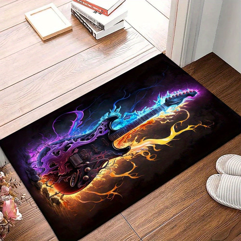 Flame Guitar Non-slip Polyester Area Rug