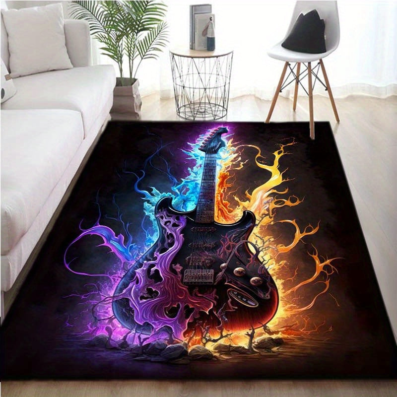 Flame Guitar Non-slip Polyester Area Rug