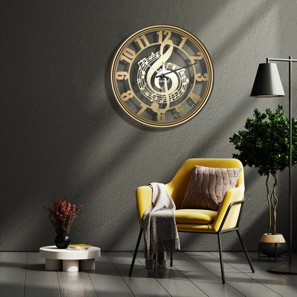 1pc Music Note Wall Clock 16-Inch Metal Wall Clock. AA Battery (Not Included)