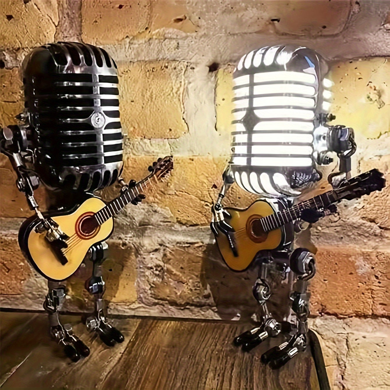 Vintage Microphone Robot Lamp with Guitar - USB Powered