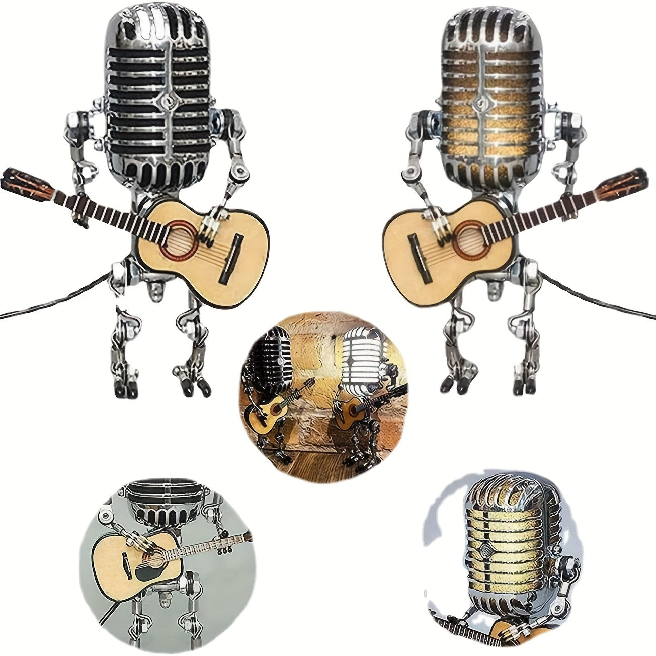 Vintage Microphone Robot Lamp with Guitar - USB Powered