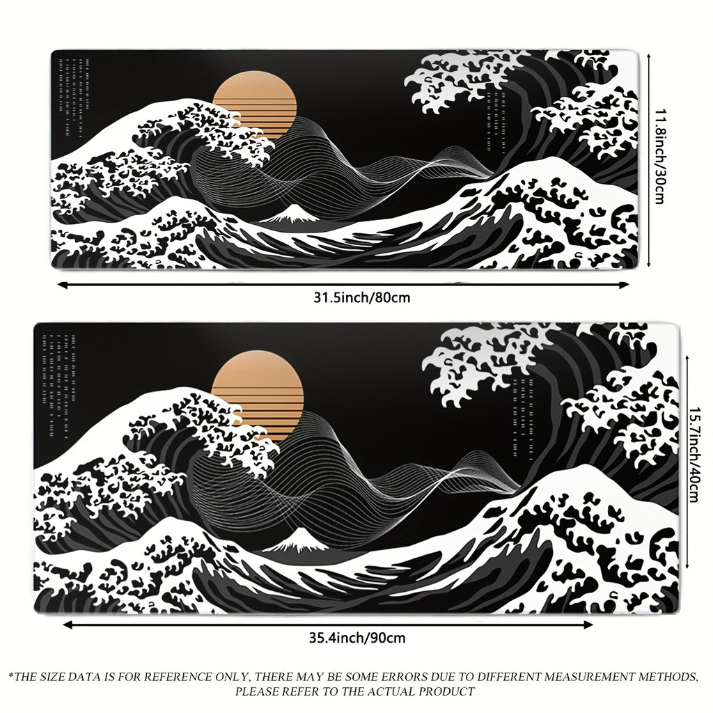 Large Extended Gaming Mouse Pad with Black Waves Design – Non-Slip Rubber Base