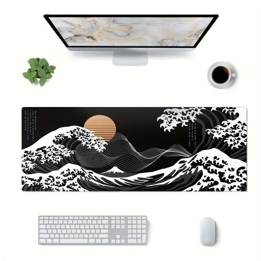 Large Extended Gaming Mouse Pad with Black Waves Design – Non-Slip Rubber Base