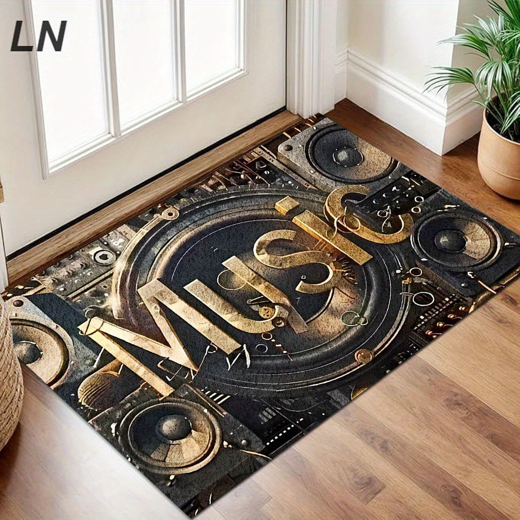 Stylish Music 5mm Thick Non-Slip Black & Gold Music Floor Mat