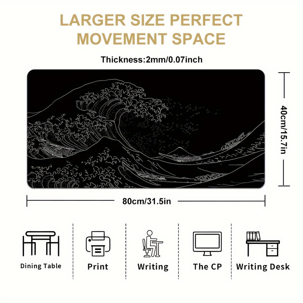 Black And White Japanese Waves Sea 35.4x15.7 Mousepad