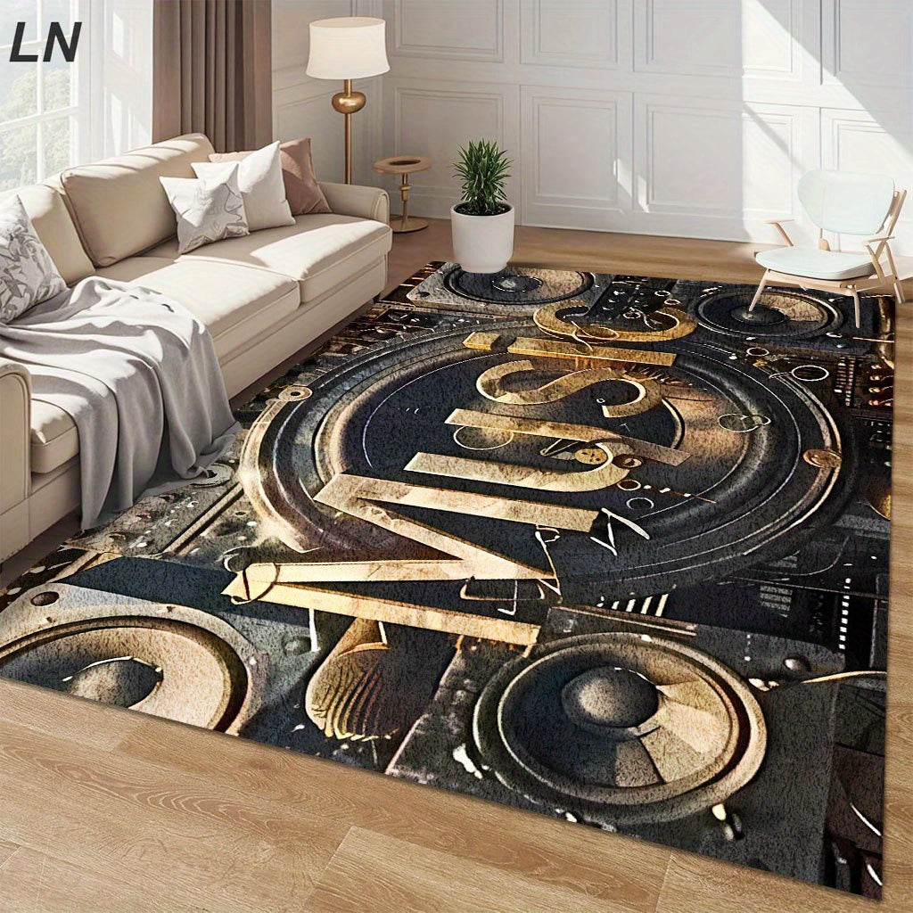 Stylish Music 5mm Thick Non-Slip Black & Gold Music Floor Mat