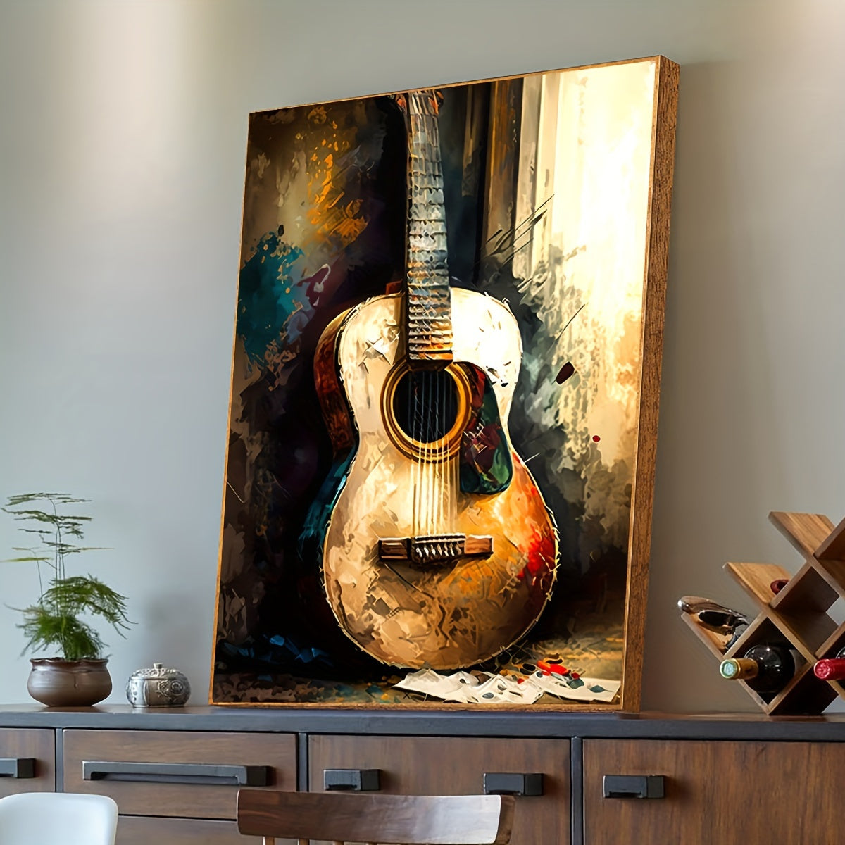 Vintage-Inspired Guitar Watercolor Canvas Art