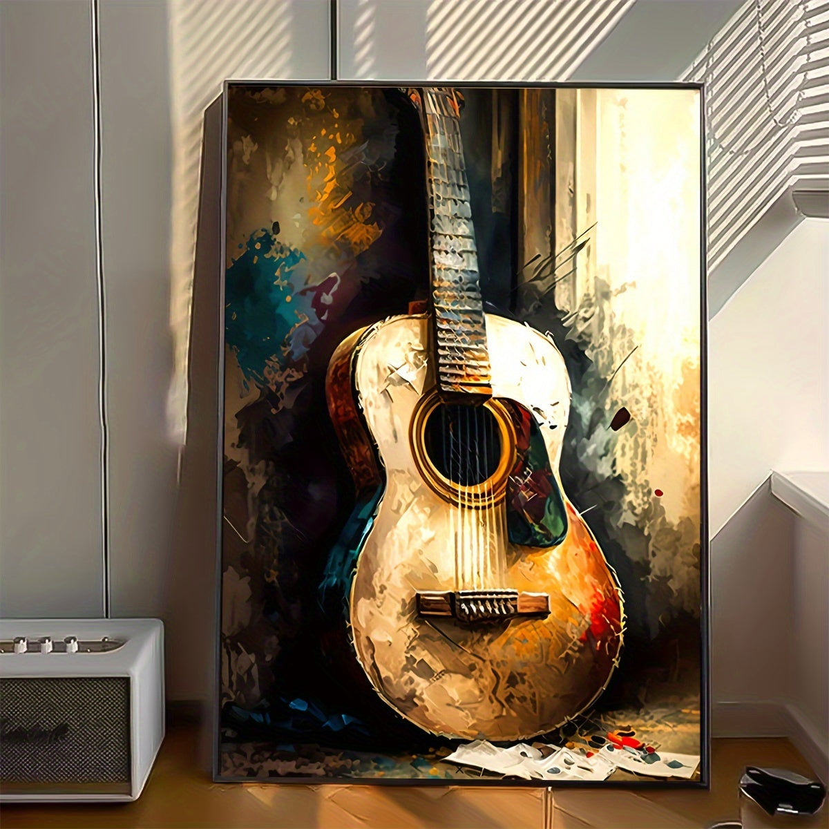 Vintage-Inspired Guitar Watercolor Canvas Art