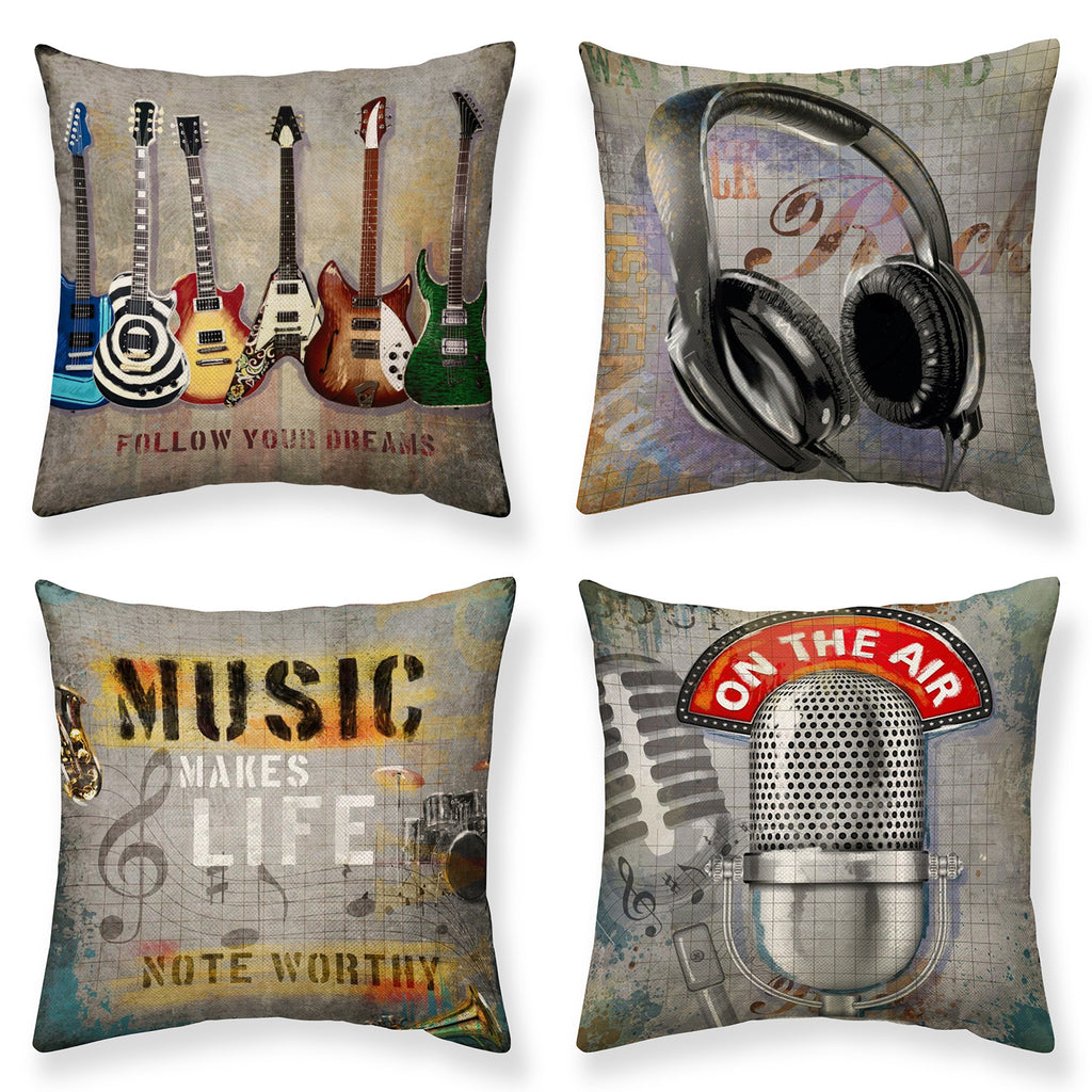 4pcs Rock Punk Style Throw Pillow Covers, 18 x 18 Inch