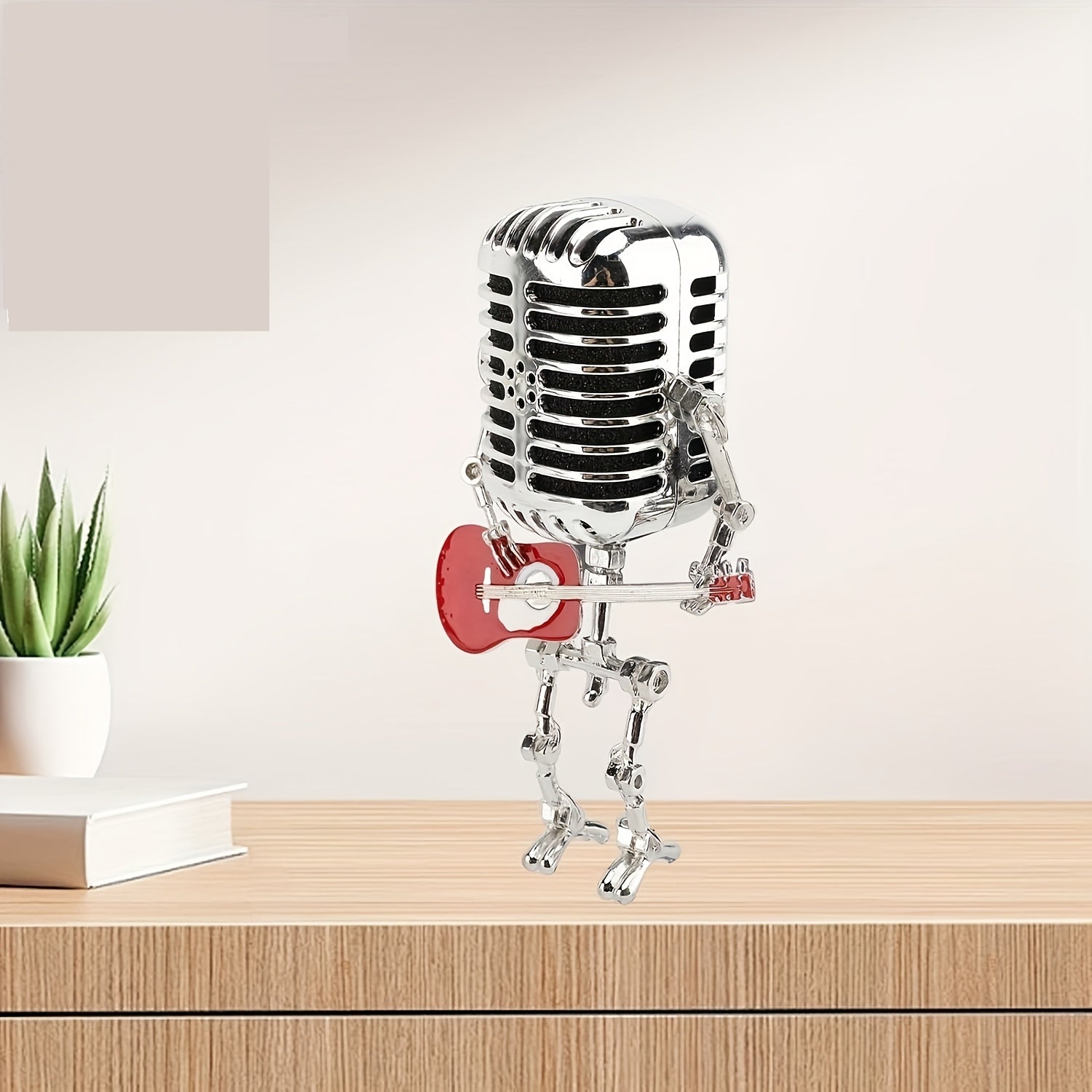 Vintage Microphone Robot Lamp with Guitar - USB Powered