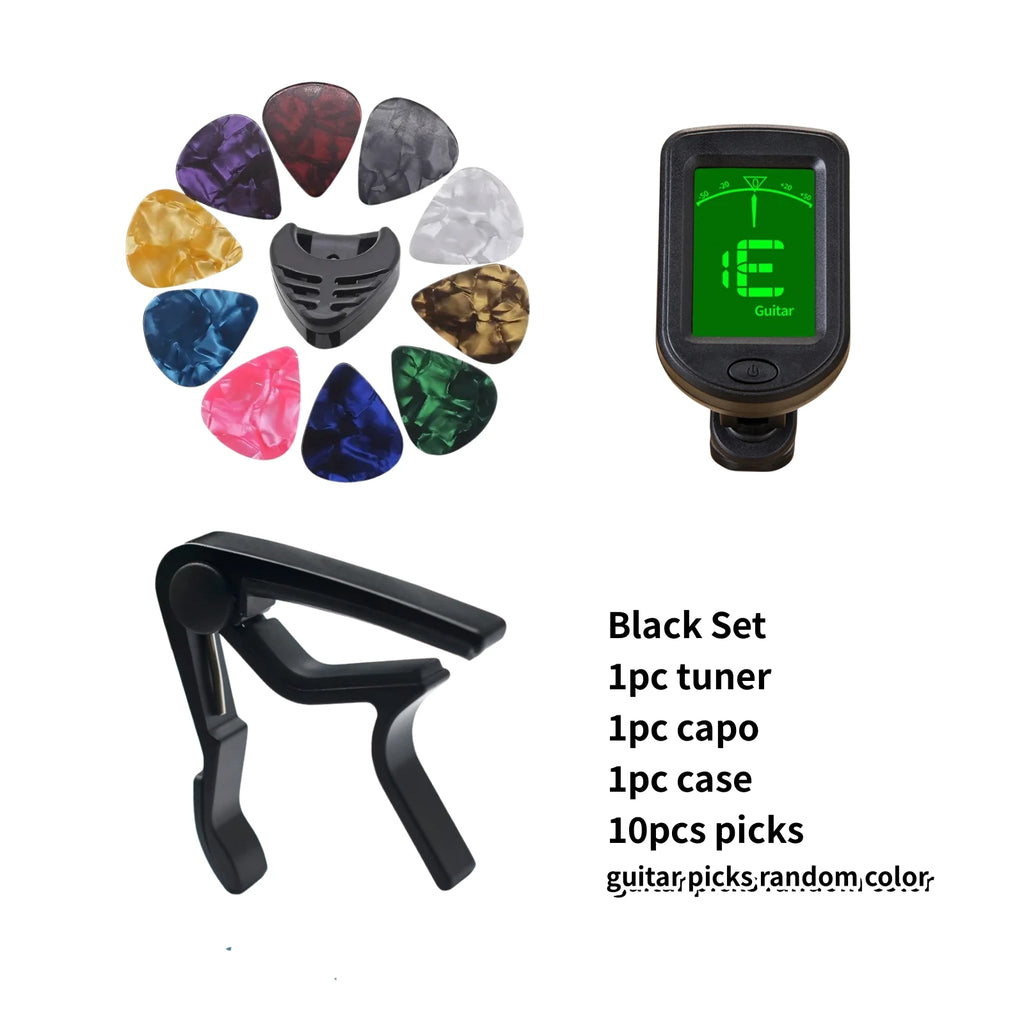 Guitar Capo, Tuner, 10 picks (Random) And Pick Holder