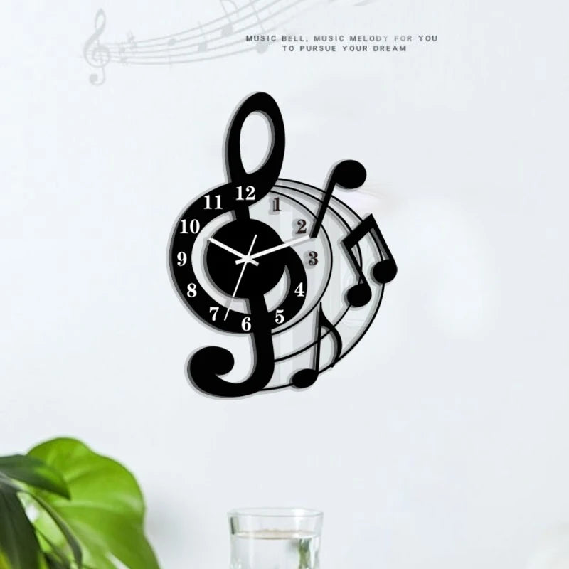 Music note wall clock acrylic mute wall clock is suitable for home living room bedroom classroom decoration wall clock.