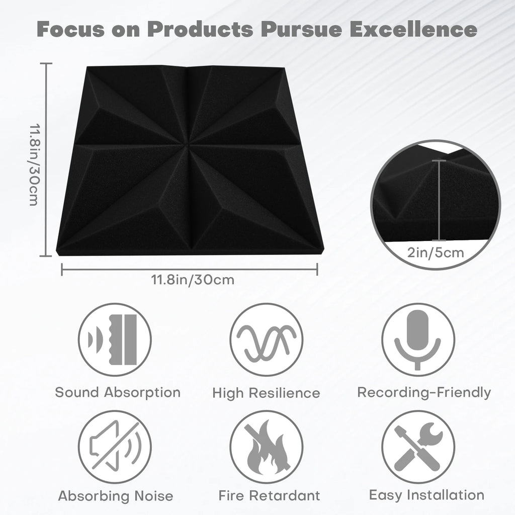 Acoustic Foam 12 Pcs Sound Foam Music Studio Soundproof Noise Insulation
