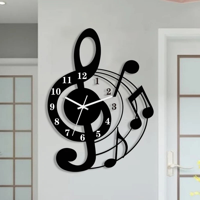 Music note wall clock acrylic mute wall clock is suitable for home living room bedroom classroom decoration wall clock.