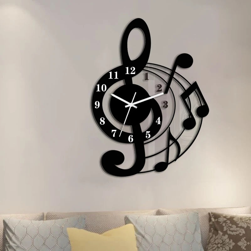 Music note wall clock acrylic mute wall clock is suitable for home living room bedroom classroom decoration wall clock.