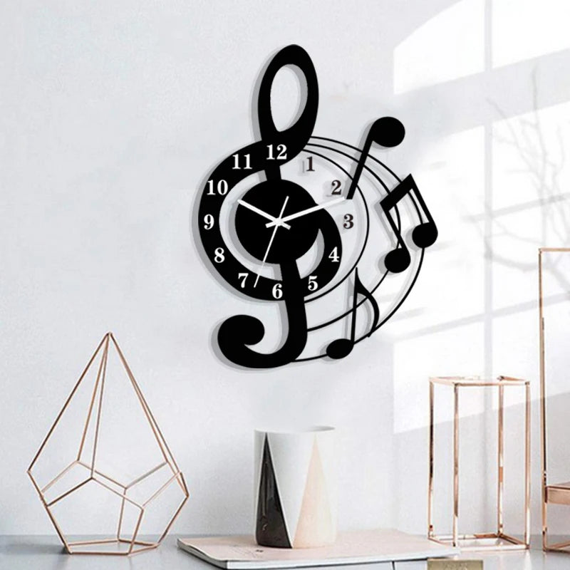Music note wall clock acrylic mute wall clock is suitable for home living room bedroom classroom decoration wall clock.