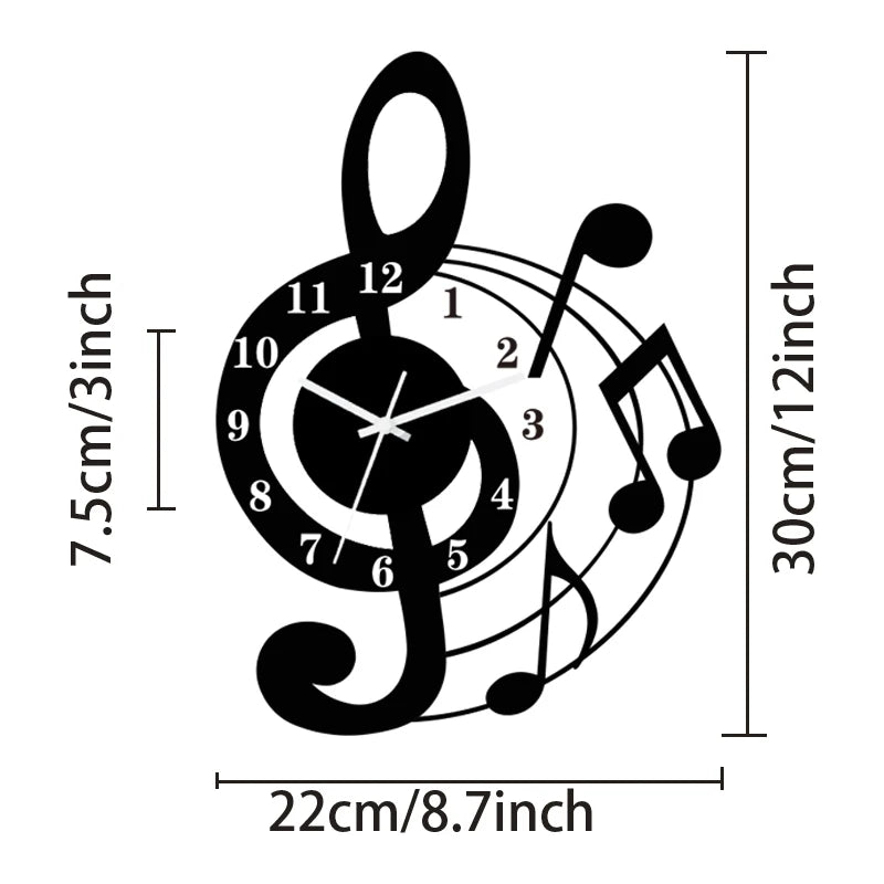 Music note wall clock acrylic mute wall clock is suitable for home living room bedroom classroom decoration wall clock.