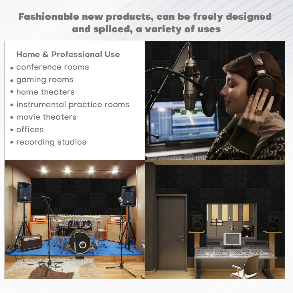 Acoustic Foam 12 Pcs Sound Foam Music Studio Soundproof Noise Insulation