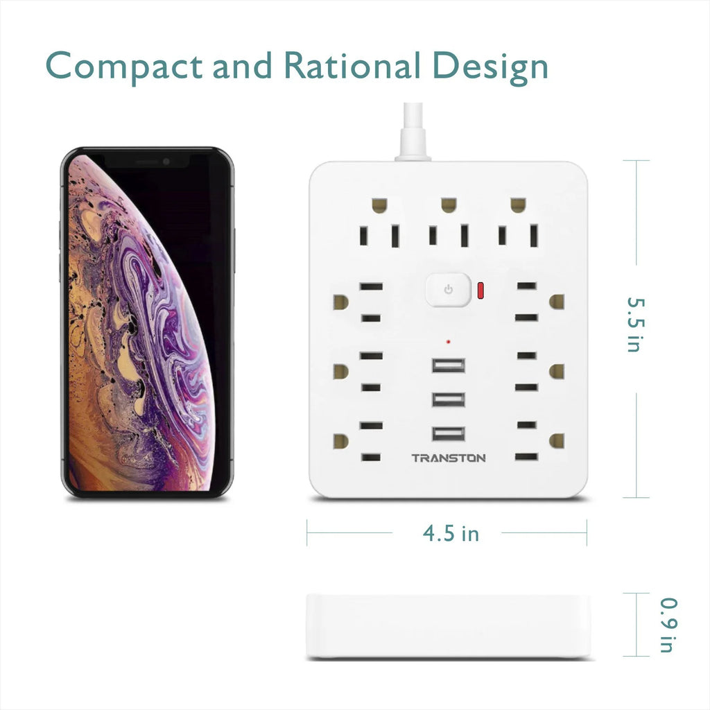 Power Outlet with Surge Protector, 9 sockets 3 USB Ports,5ft Extension Cord