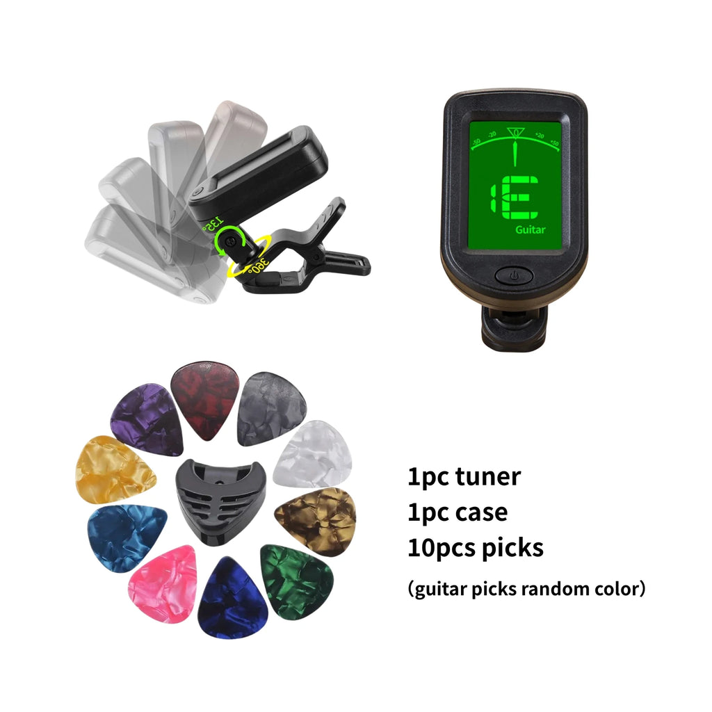 Guitar Capo, Tuner, 10 picks (Random) And Pick Holder