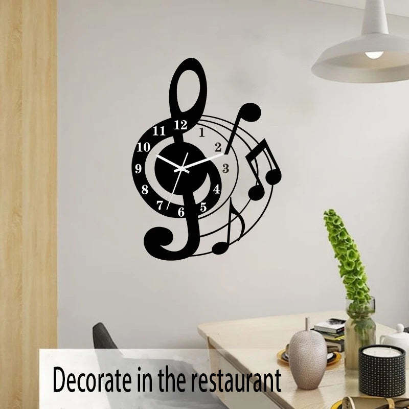 Music note wall clock acrylic mute wall clock is suitable for home living room bedroom classroom decoration wall clock.