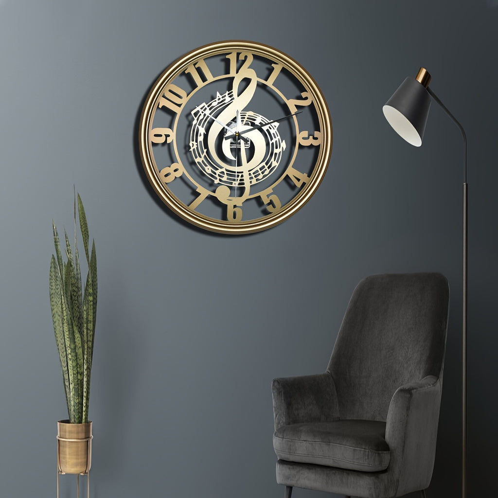 1pc Music Note Wall Clock 16-Inch Metal Wall Clock. AA Battery (Not Included)