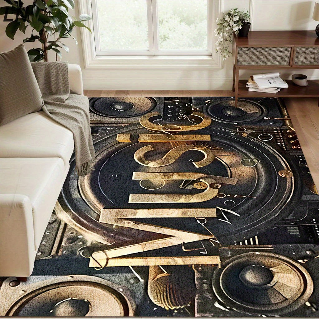 Stylish Music 5mm Thick Non-Slip Black & Gold Music Floor Mat