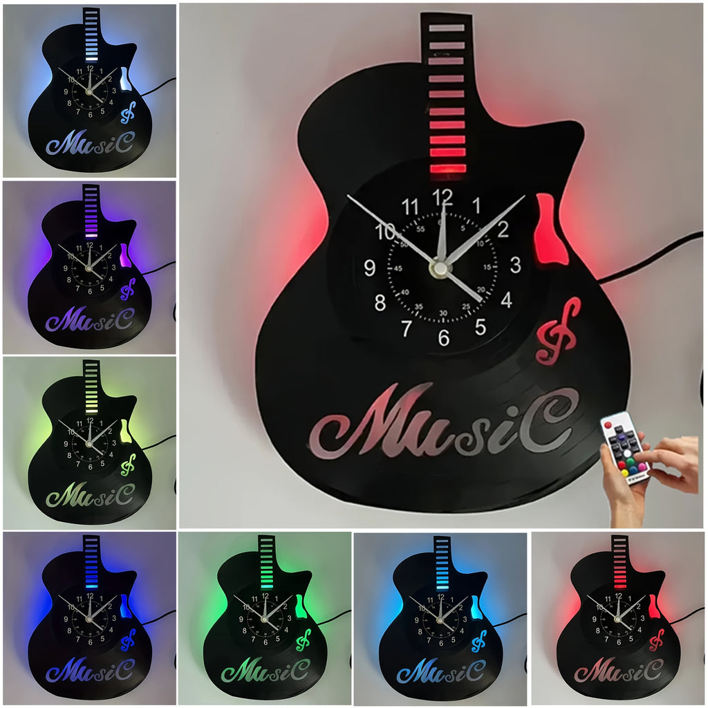 Guitar-Shaped LED Wall Clock