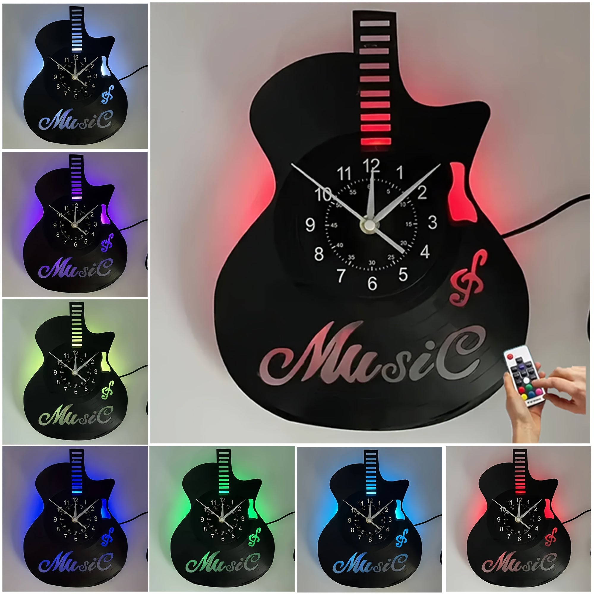 Guitar-Shaped LED Wall Clock