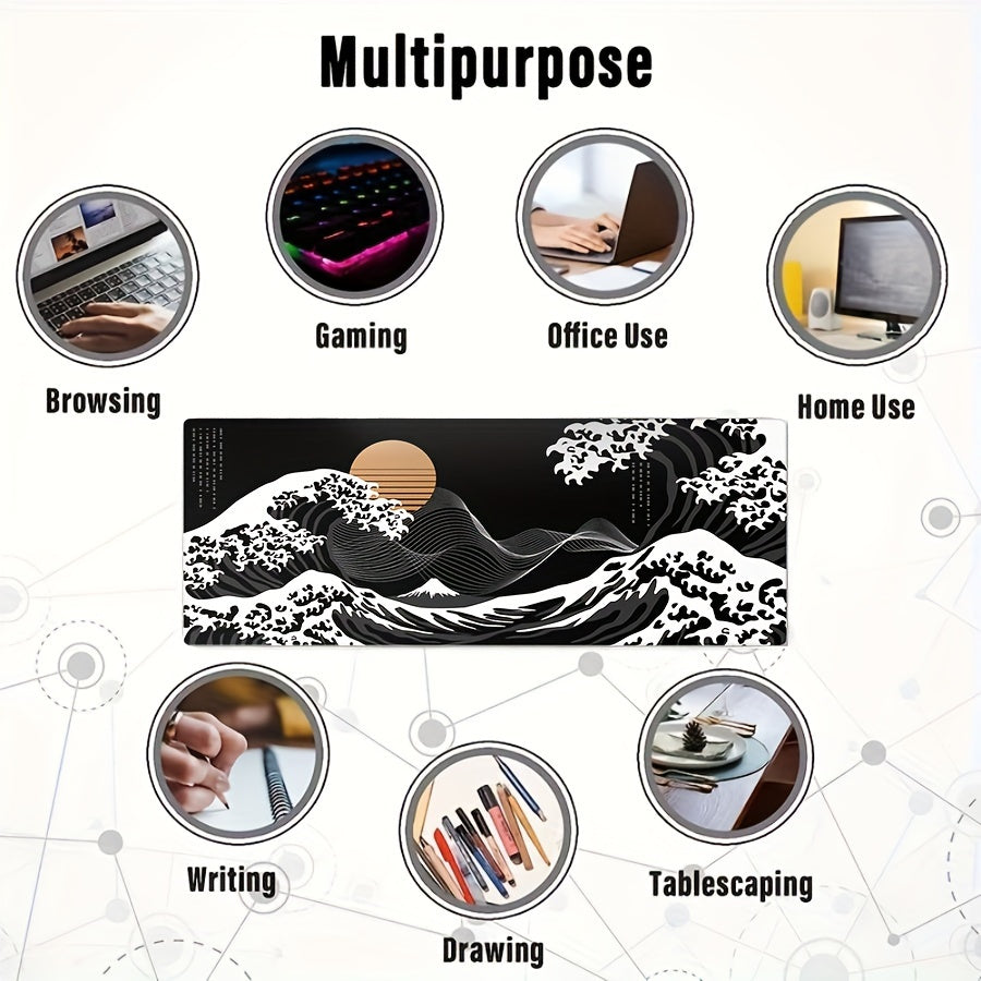 Large Extended Gaming Mouse Pad with Black Waves Design – Non-Slip Rubber Base