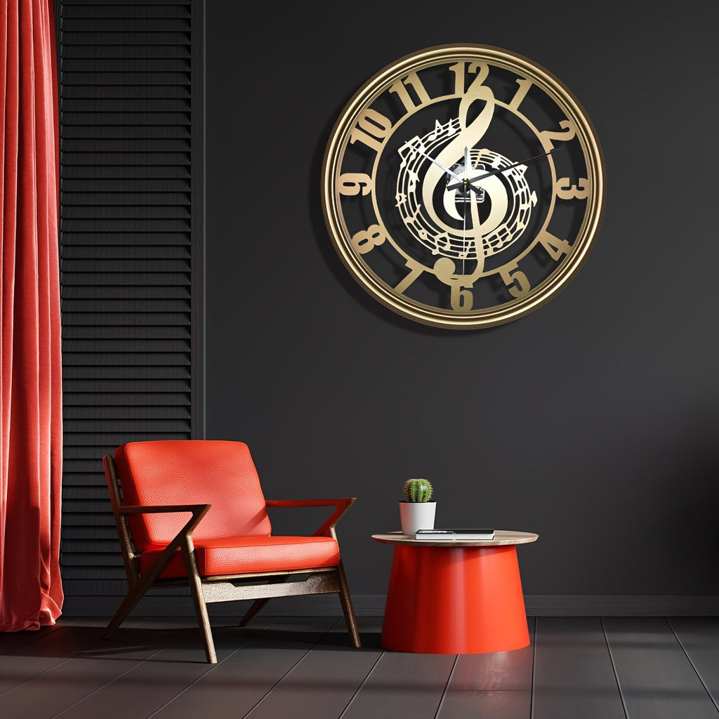 1pc Music Note Wall Clock 16-Inch Metal Wall Clock. AA Battery (Not Included)