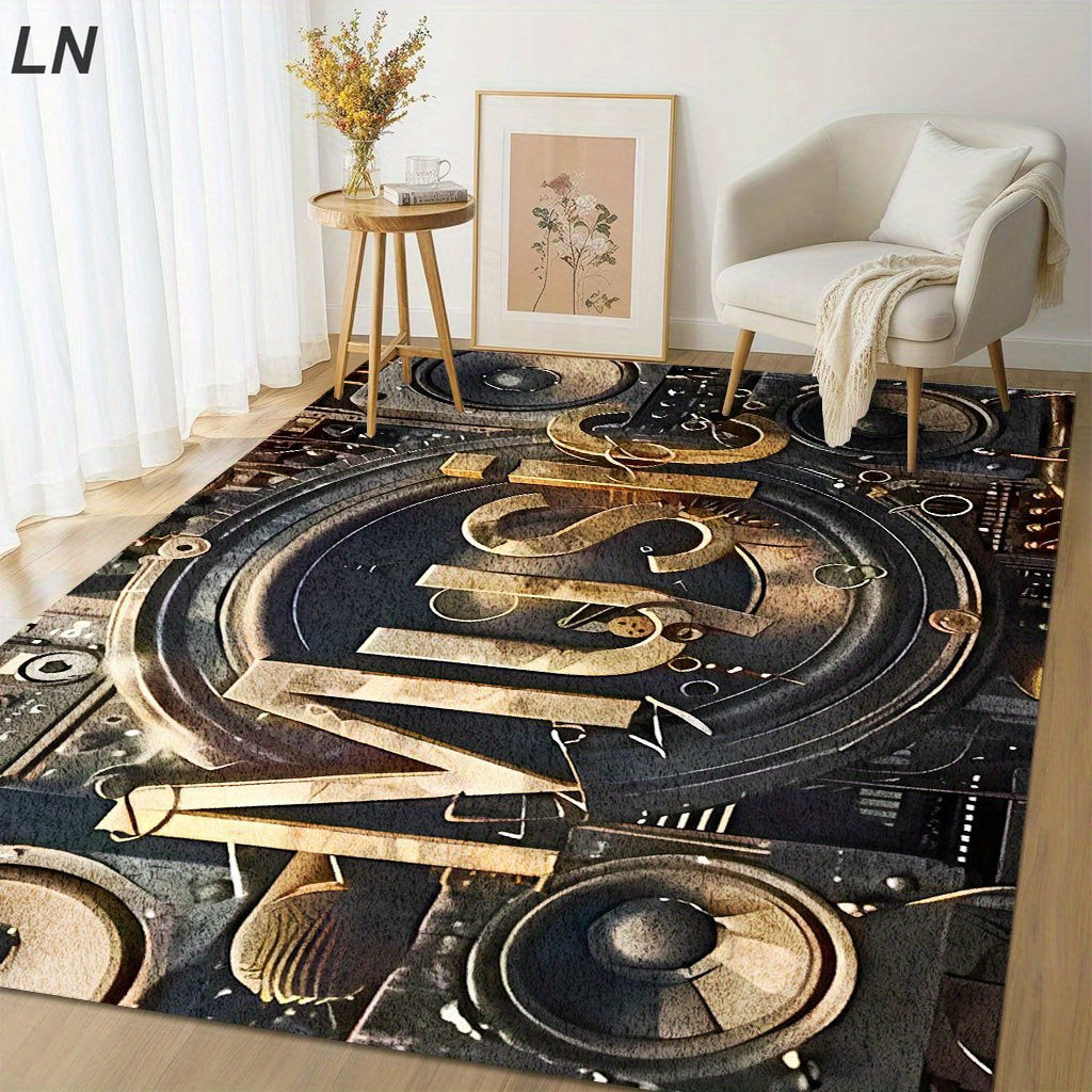 Stylish Music 5mm Thick Non-Slip Black & Gold Music Floor Mat