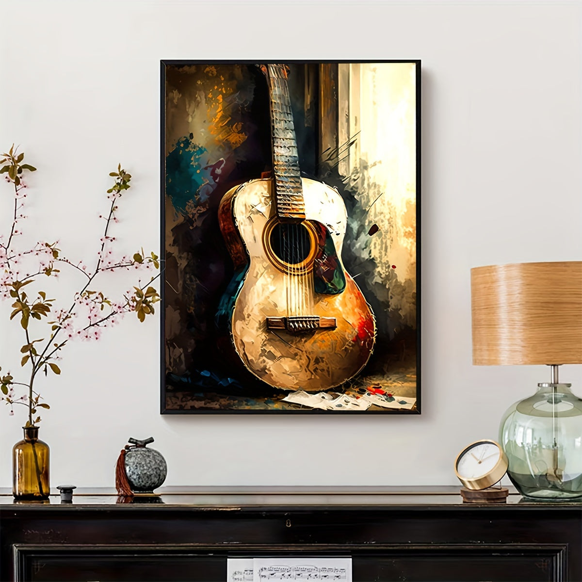 Vintage-Inspired Guitar Watercolor Canvas Art