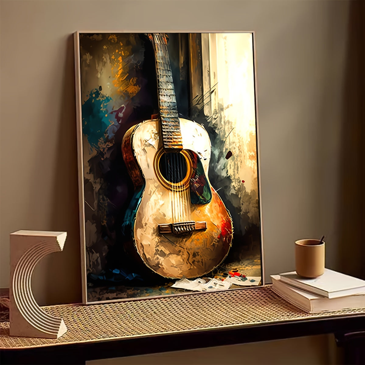 Vintage-Inspired Guitar Watercolor Canvas Art