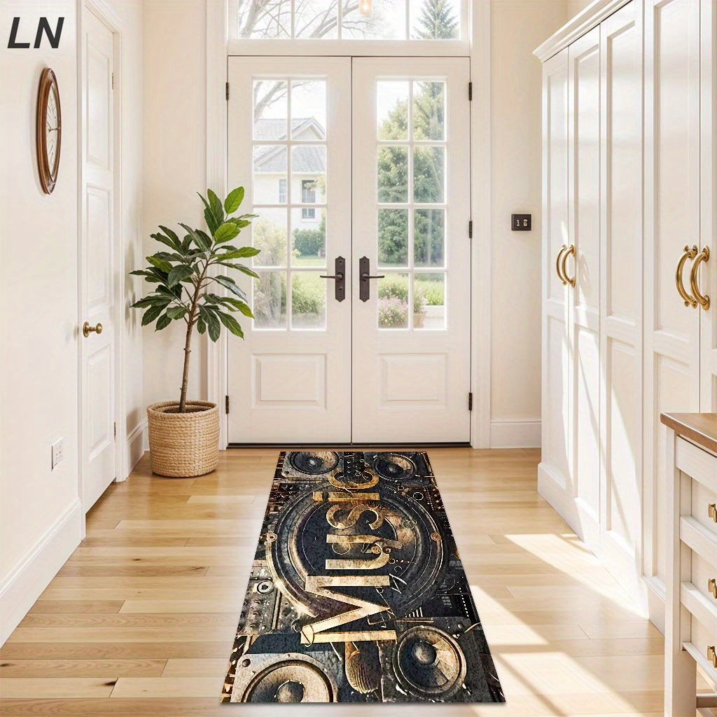 Stylish Music 5mm Thick Non-Slip Black & Gold Music Floor Mat