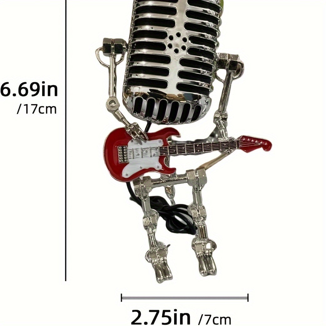 Vintage Microphone Robot Lamp with Guitar - USB Powered