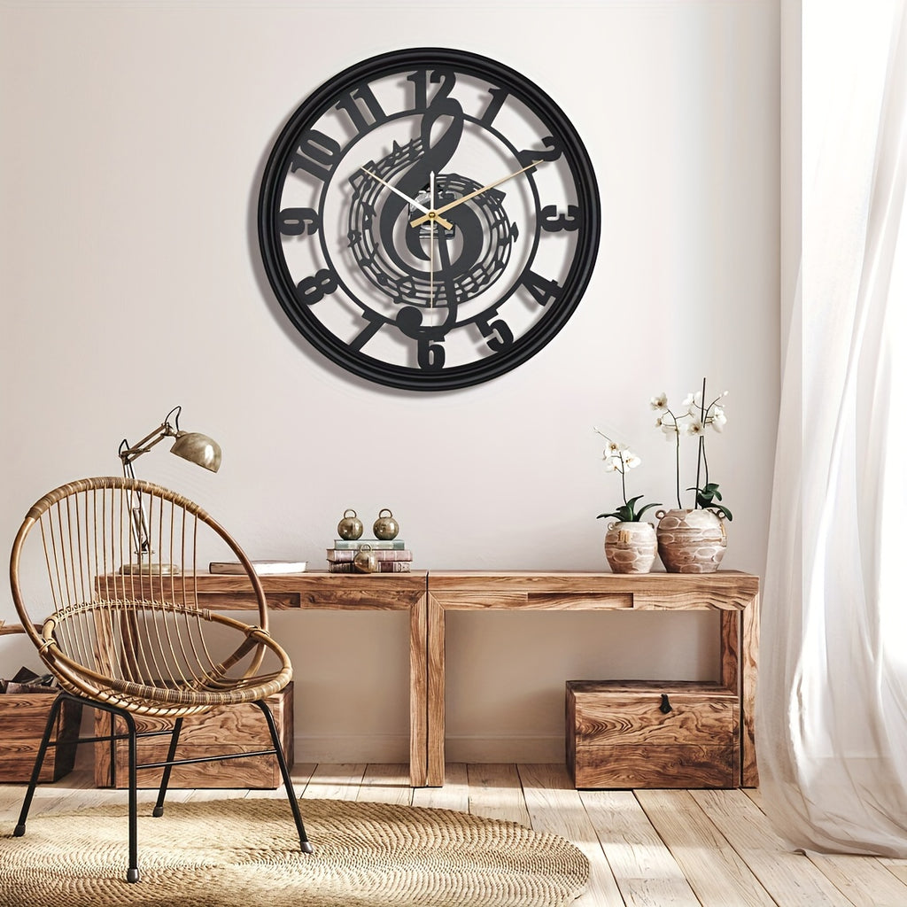 1pc Music Note Wall Clock 16-Inch Metal Wall Clock. AA Battery (Not Included)